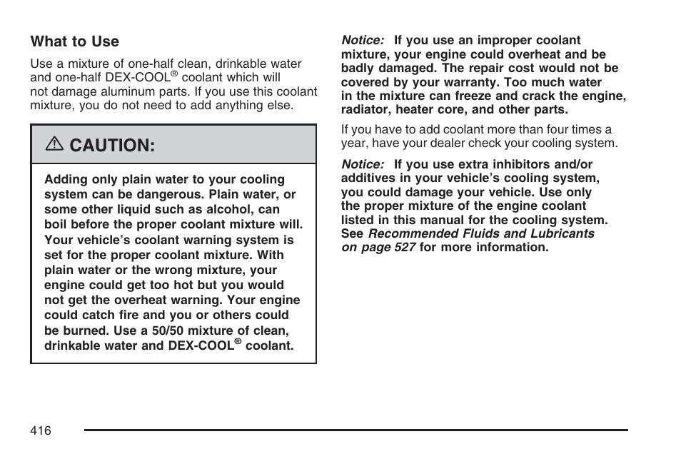 Caution | Cadillac 2007 Escalade User Manual | Page 416 / 570