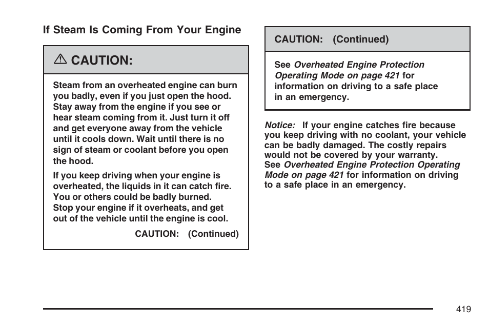 Caution | Cadillac 2007 Escalade User Manual | Page 419 / 570