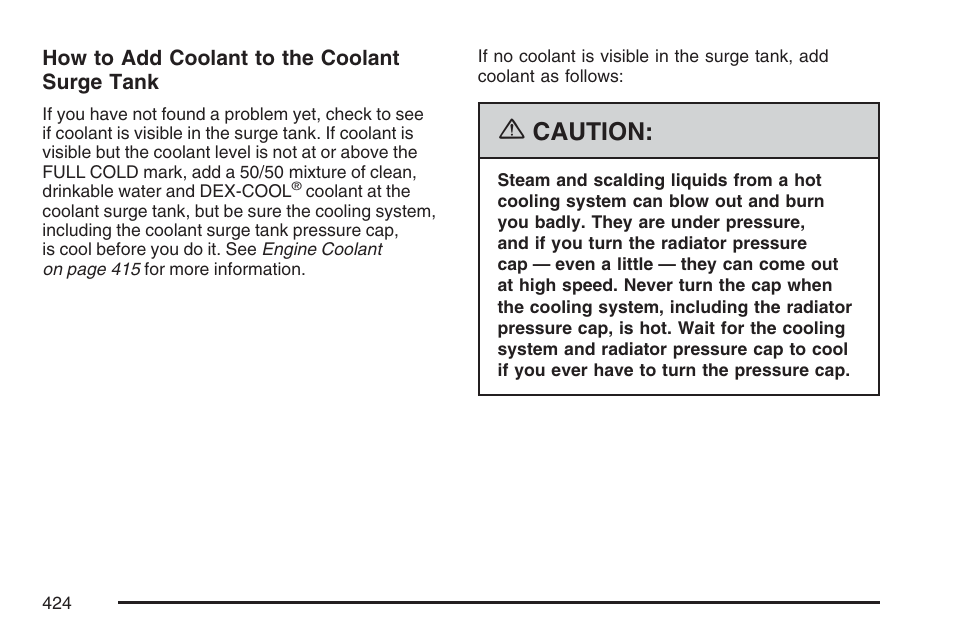 Caution | Cadillac 2007 Escalade User Manual | Page 424 / 570