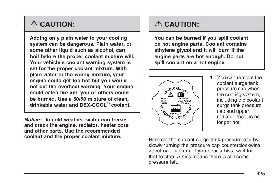 Caution | Cadillac 2007 Escalade User Manual | Page 425 / 570