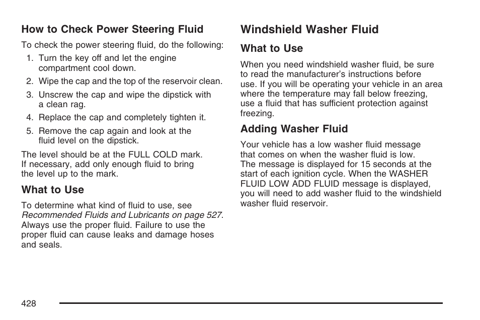 Windshield washer fluid | Cadillac 2007 Escalade User Manual | Page 428 / 570