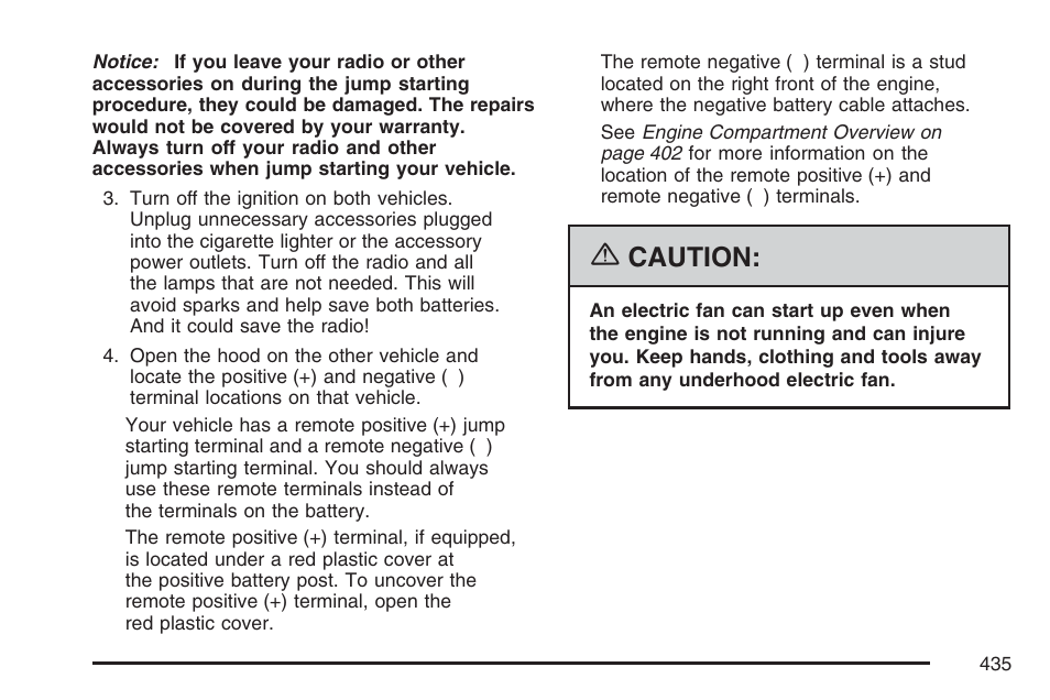 Caution | Cadillac 2007 Escalade User Manual | Page 435 / 570