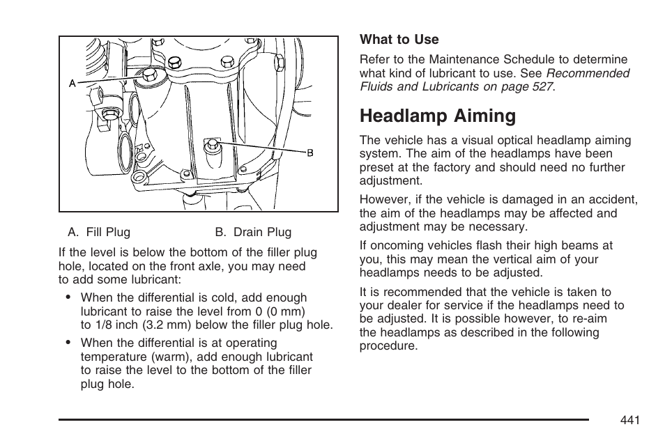 Headlamp aiming | Cadillac 2007 Escalade User Manual | Page 441 / 570