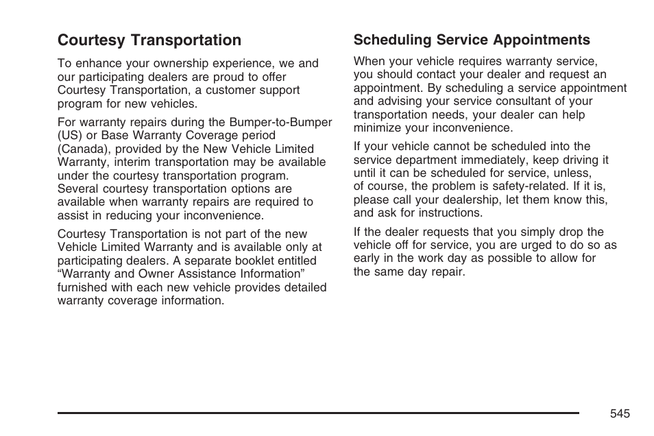 Courtesy transportation | Cadillac 2007 Escalade User Manual | Page 545 / 570