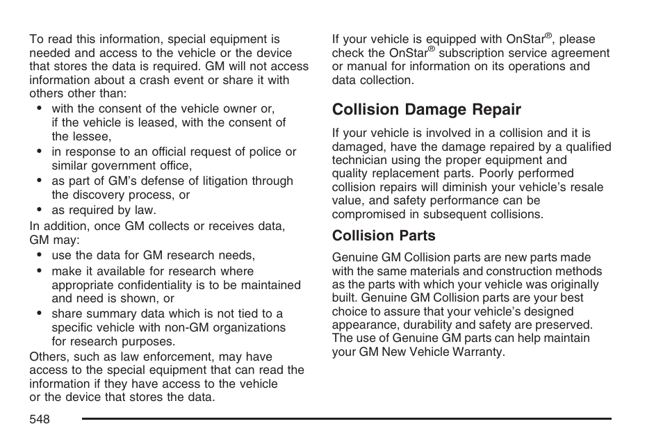 Collision damage repair, Collision parts | Cadillac 2007 Escalade User Manual | Page 548 / 570