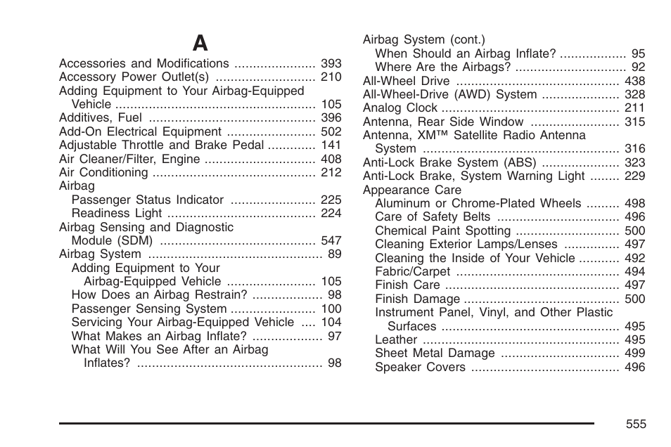 Index | Cadillac 2007 Escalade User Manual | Page 555 / 570