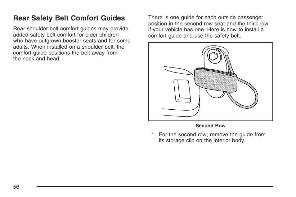 Rear safety belt comfort guides | Cadillac 2007 Escalade User Manual | Page 56 / 570