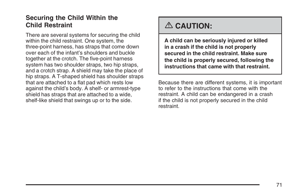 Caution | Cadillac 2007 Escalade User Manual | Page 71 / 570