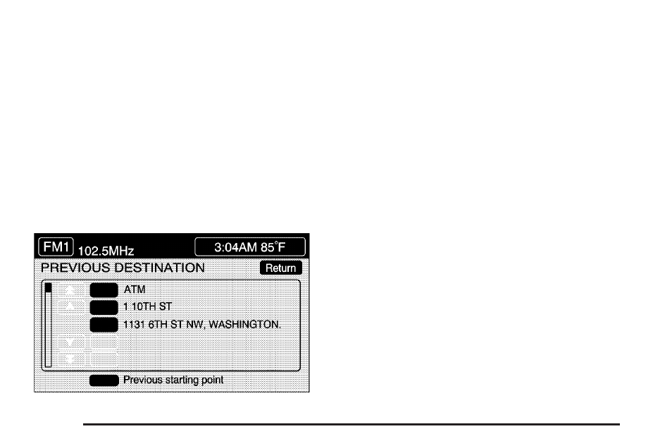 Previous destination, Previous starting point | Cadillac 2006 XLR User Manual | Page 228 / 448