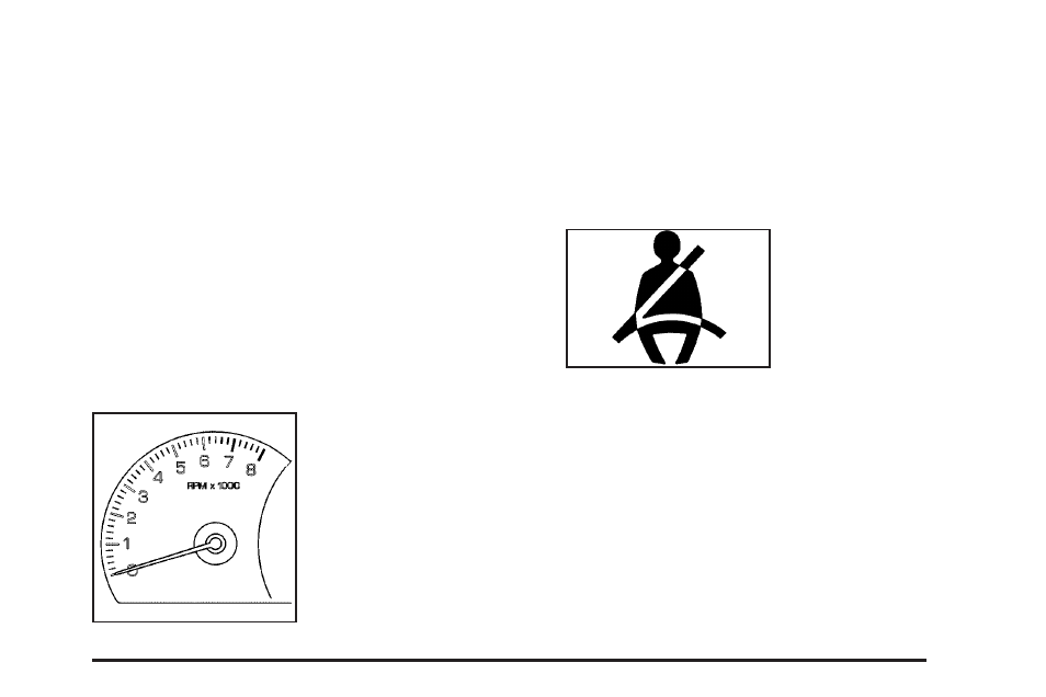 Speedometer and odometer, Tachometer, Safety belt reminder light | Cadillac 2006 STS User Manual | Page 203 / 478