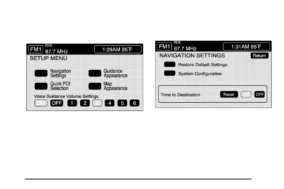Setup menu, Setup menu -7, Navigation settings | Cadillac 2005 XLR User Manual | Page 201 / 438