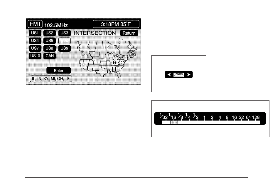 Map adjustments, Map scales | Cadillac 2005 XLR User Manual | Page 229 / 438