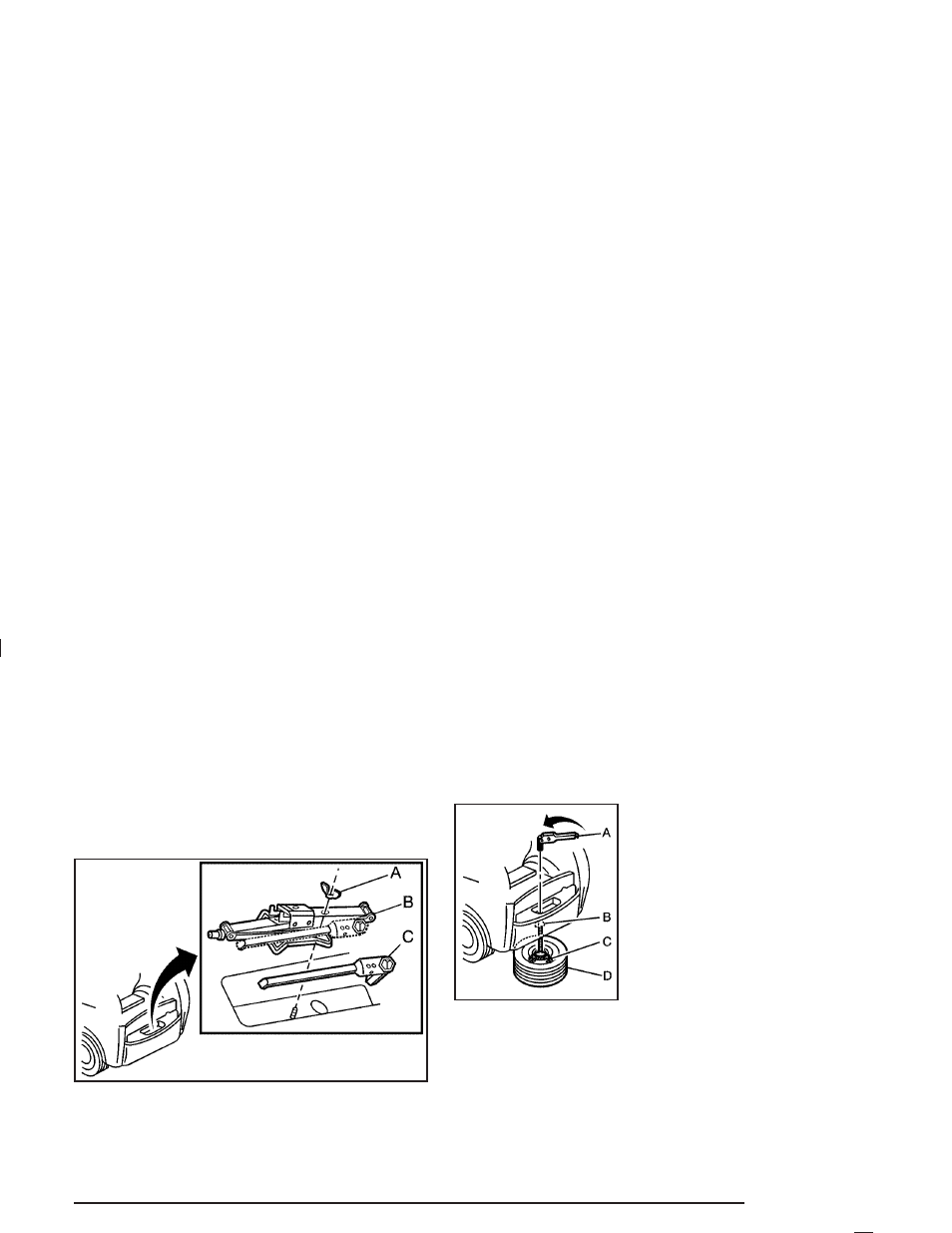 Removing the spare tire and tools, Removing the spare tire | Cadillac 2005 SRX User Manual | Page 365 / 442