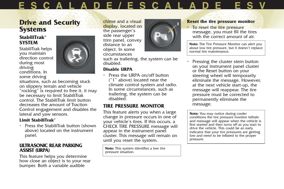 Drive and security systems | Cadillac 2005 Escalade User Manual | Page 14 / 20