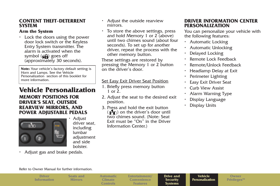 Vehicle personalization | Cadillac 2005 Escalade User Manual | Page 15 / 20