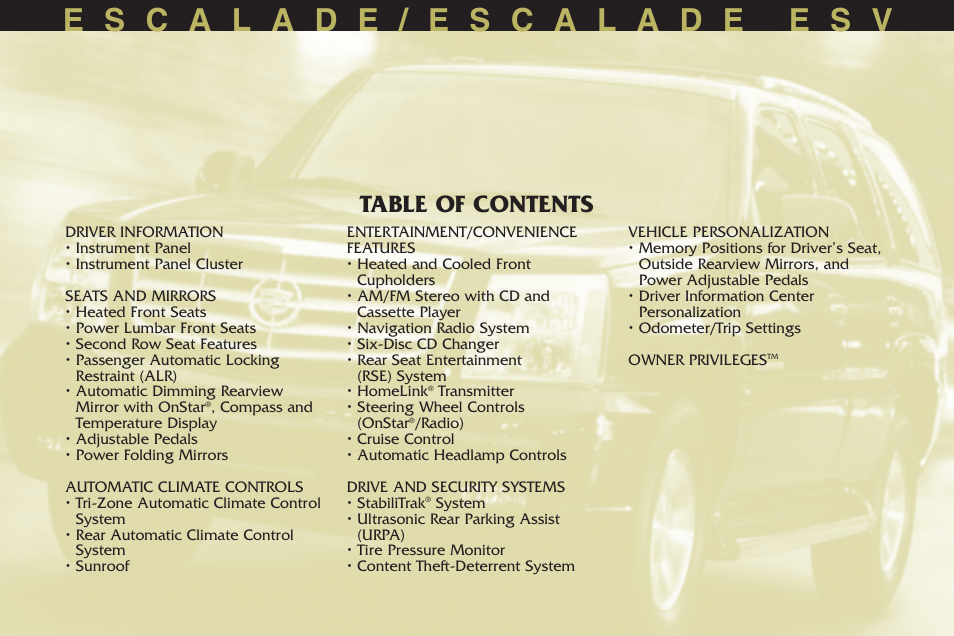 Cadillac 2005 Escalade User Manual | Page 2 / 20