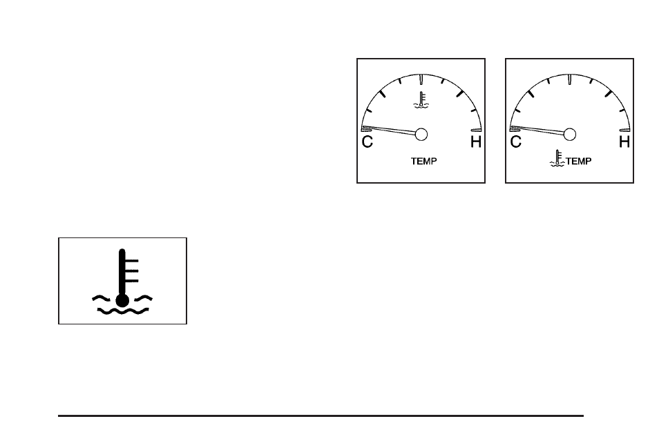 Engine coolant temperature warning light, Engine coolant temperature gage | Cadillac 2005 DeVille User Manual | Page 165 / 416