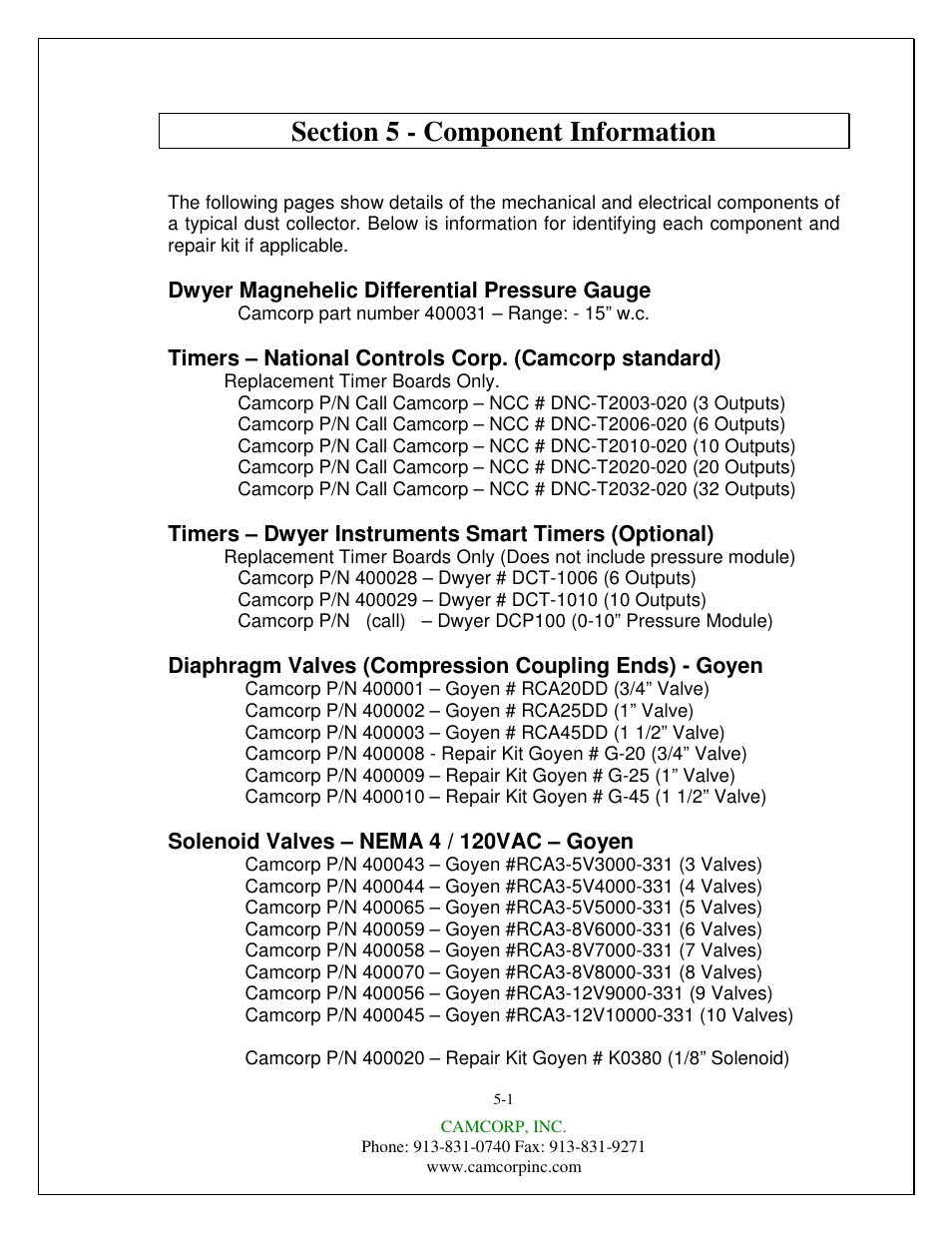 CAMCORP Baghouse Collector User Manual | Page 28 / 55