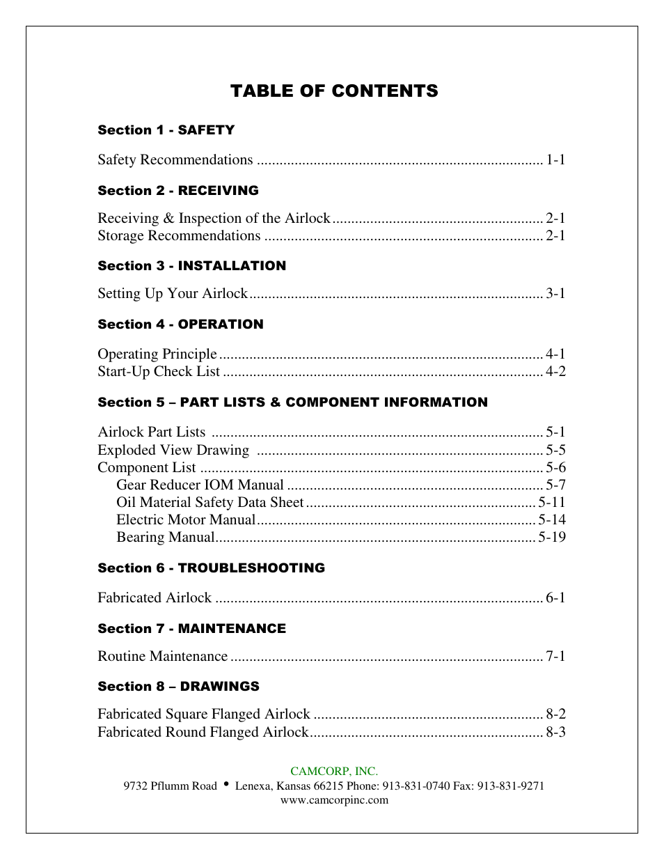 CAMCORP Fabricated Rotary Airlock User Manual | Page 2 / 33
