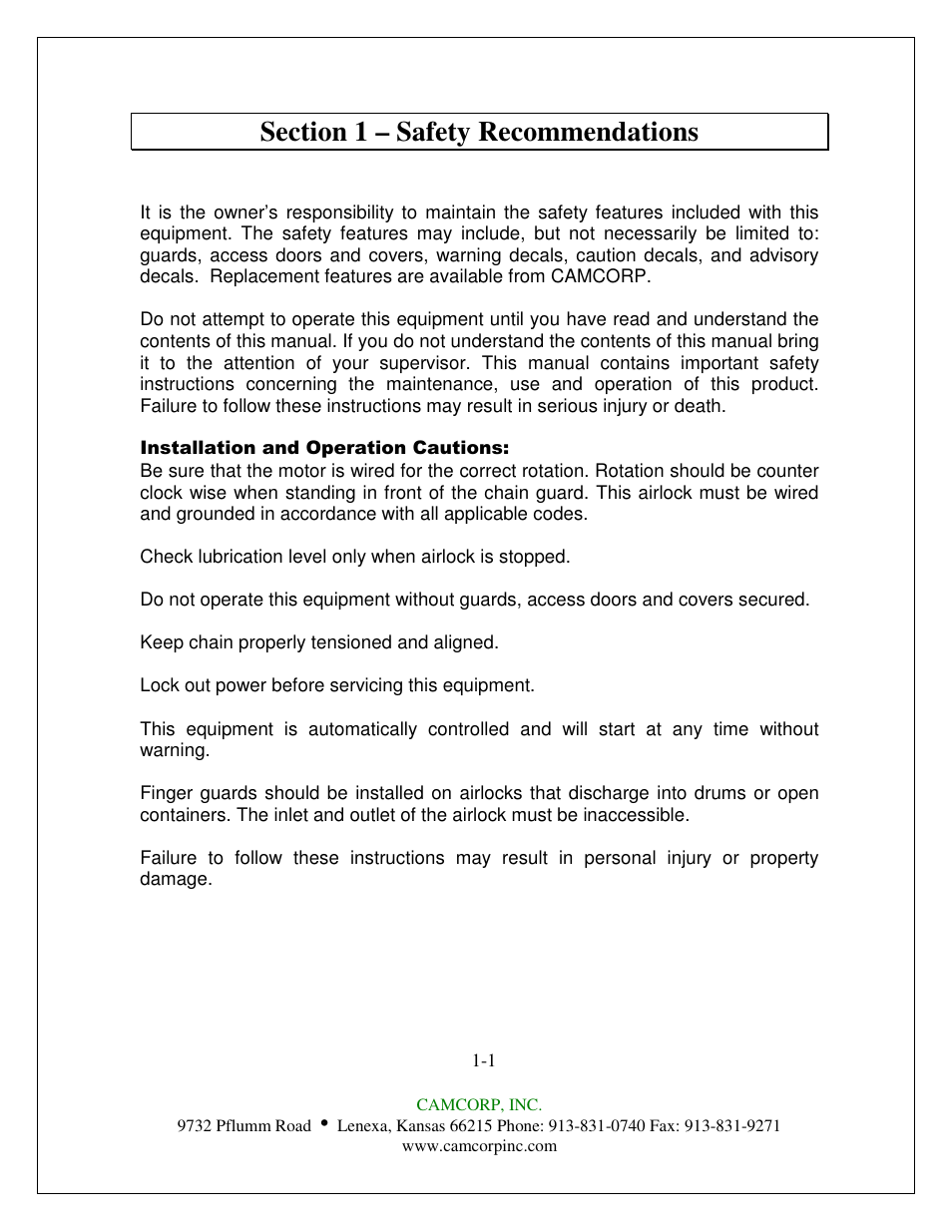 CAMCORP Fabricated Rotary Airlock User Manual | Page 3 / 33