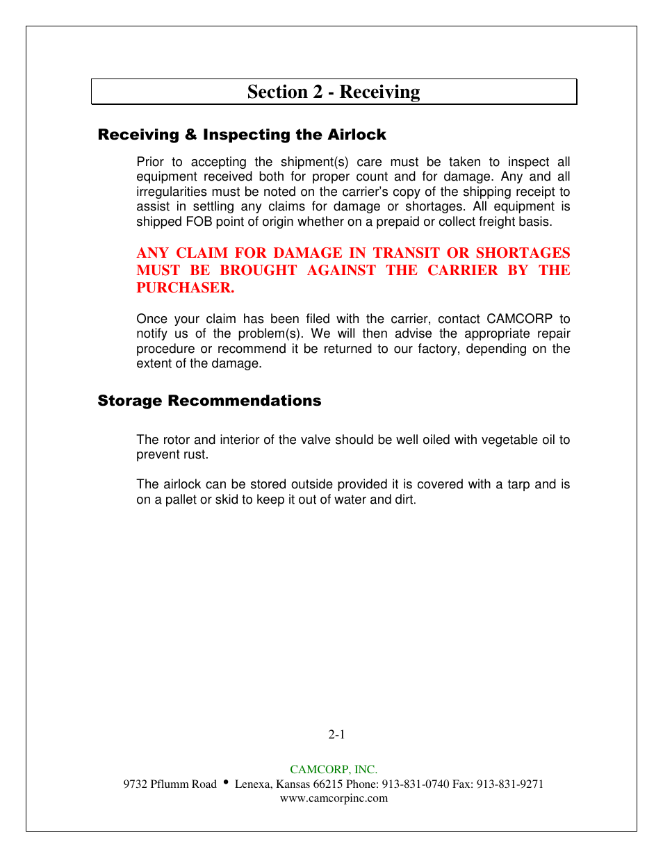 CAMCORP Fabricated Rotary Airlock User Manual | Page 5 / 33
