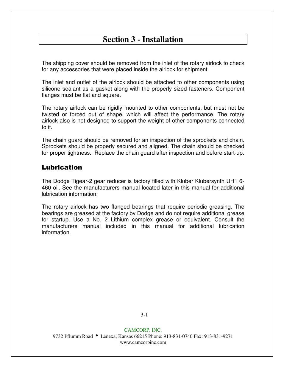 CAMCORP Fabricated Rotary Airlock User Manual | Page 6 / 33