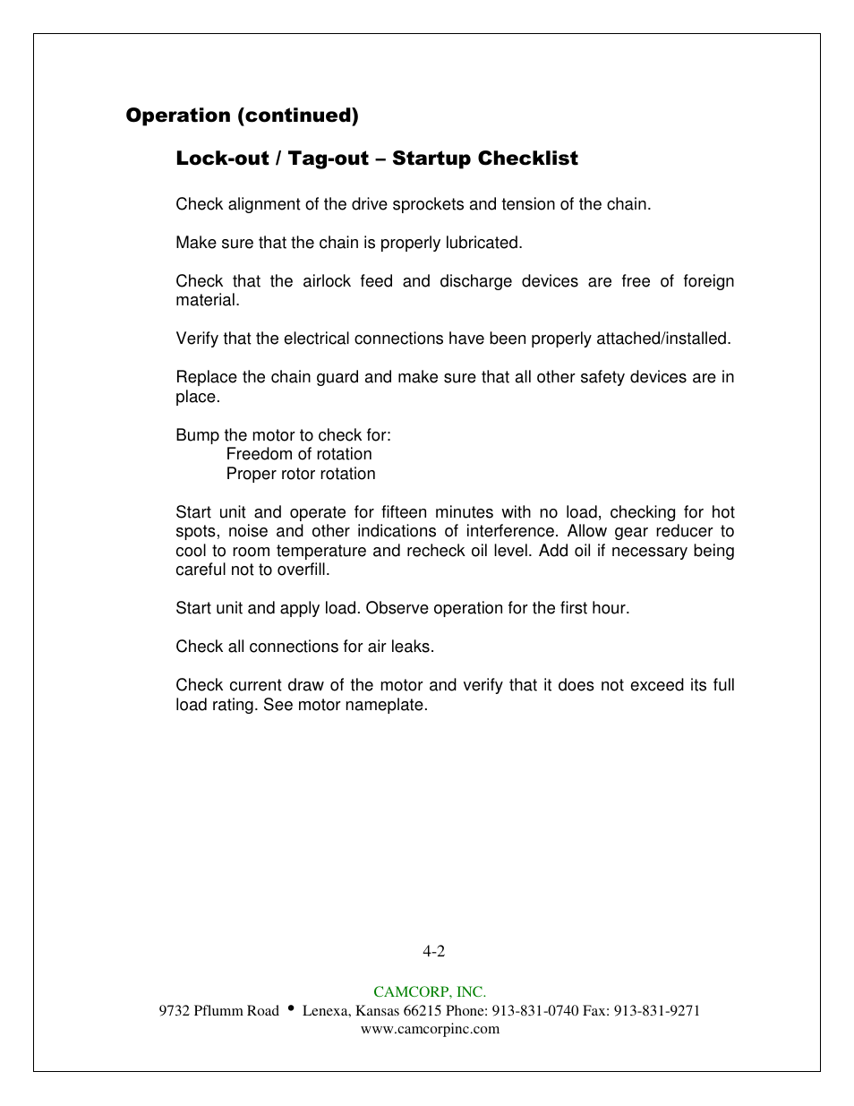 CAMCORP Fabricated Rotary Airlock User Manual | Page 8 / 33