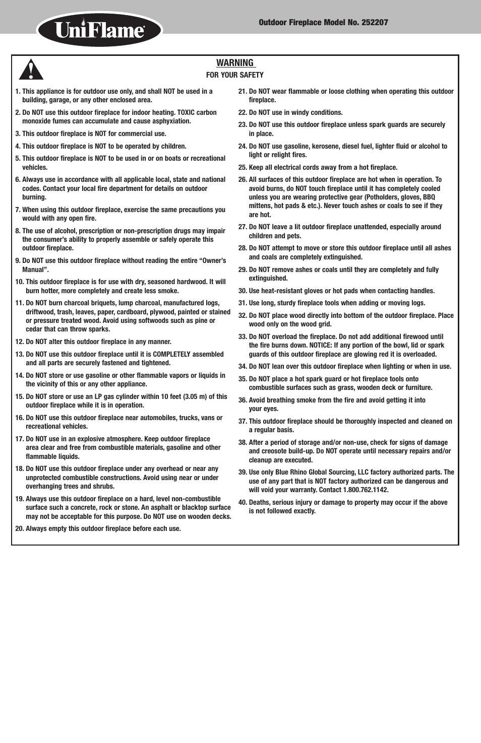 Warning | Blue Rhino 252207 User Manual | Page 2 / 10