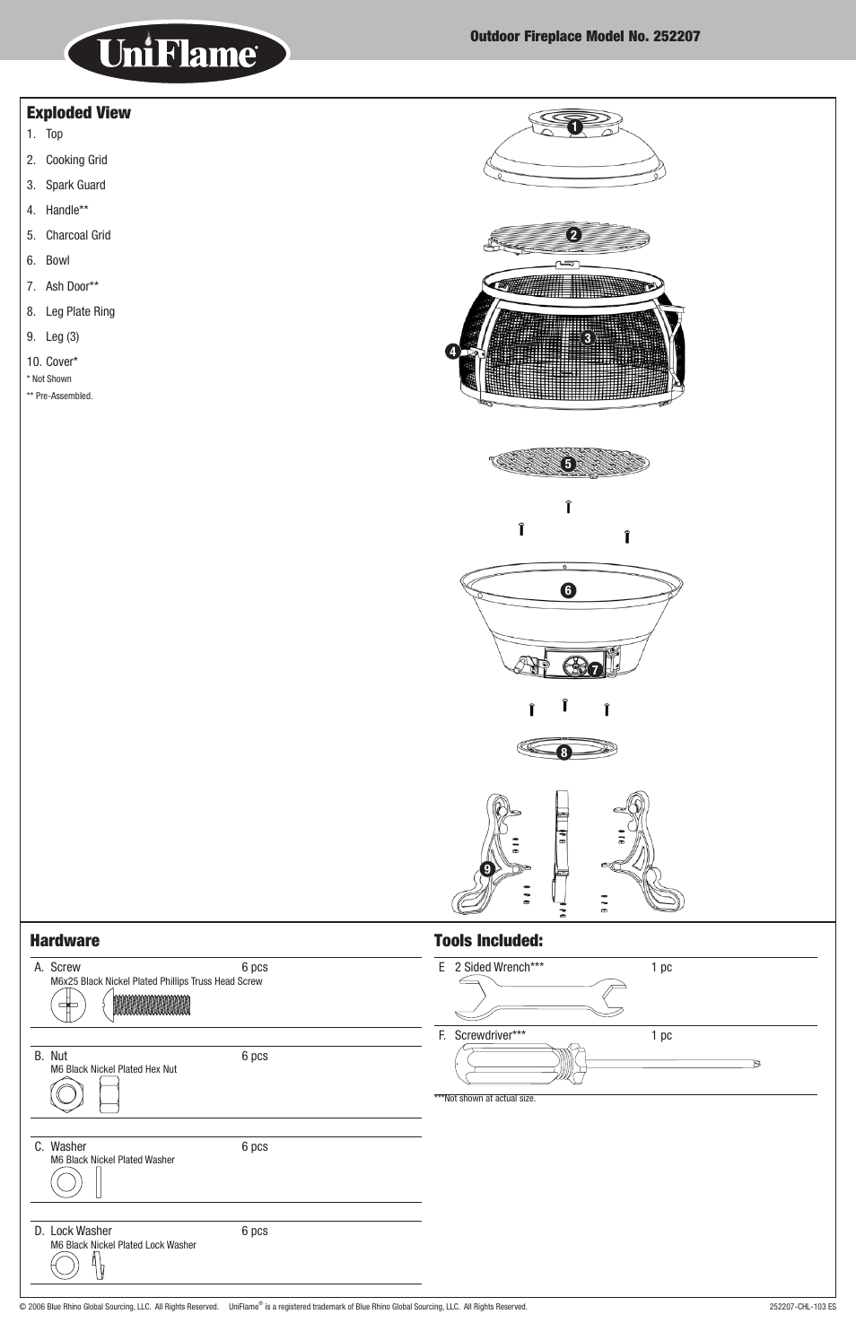 Exploded view, Hardware, Tools included | Blue Rhino 252207 User Manual | Page 5 / 10