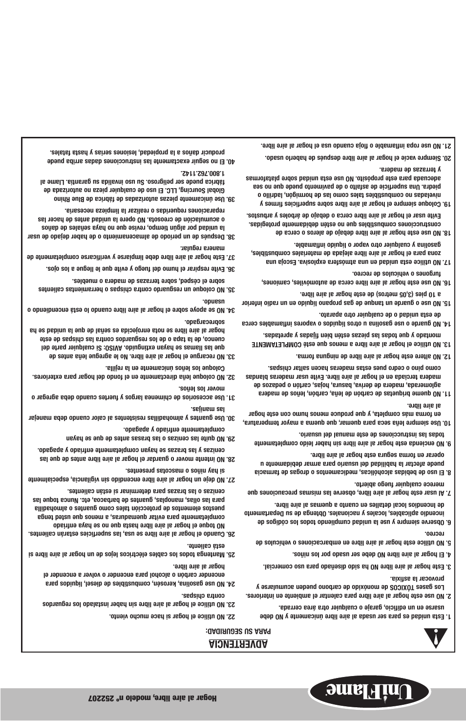 Advertencia | Blue Rhino 252207 User Manual | Page 9 / 10