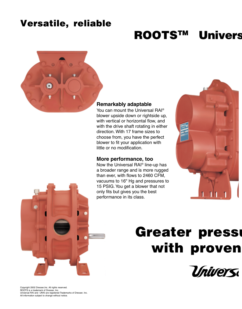 Greater pressu with proven, Roots, Univers | Versatile, reliable | CAMCORP Blower Package with Roots Blower User Manual | Page 14 / 62