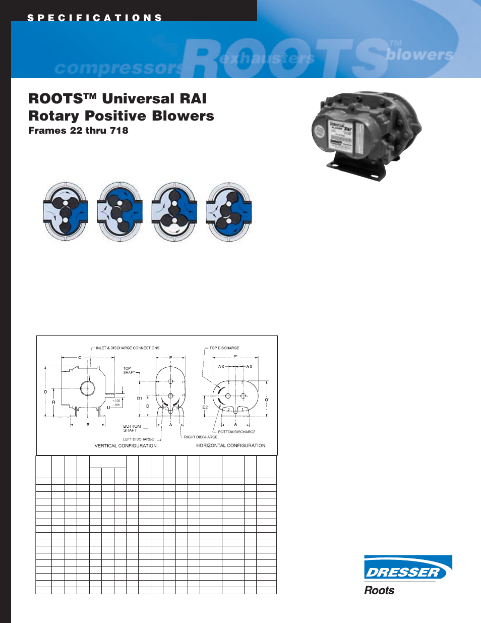 Roots, Universal rai rotary positive blowers, Operating principle | Outline drawing & dimensional table, Basic blower description | CAMCORP Blower Package with Roots Blower User Manual | Page 21 / 62