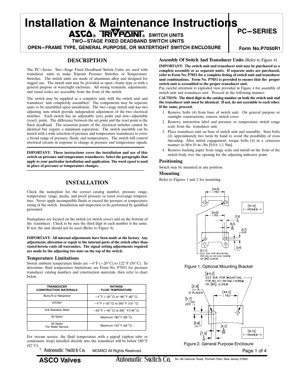 Installation & maintenance instructions, Asco valves, Pc-series | Description, Installation | CAMCORP Blower Package with Roots Blower User Manual | Page 59 / 62