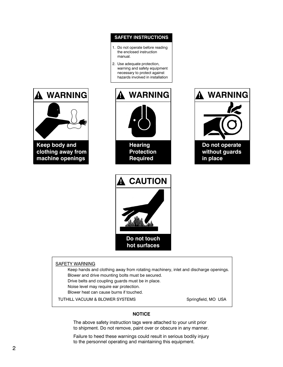 Warning, Caution | CAMCORP Blower Package with M-D Pneumatics Blower User Manual | Page 14 / 36