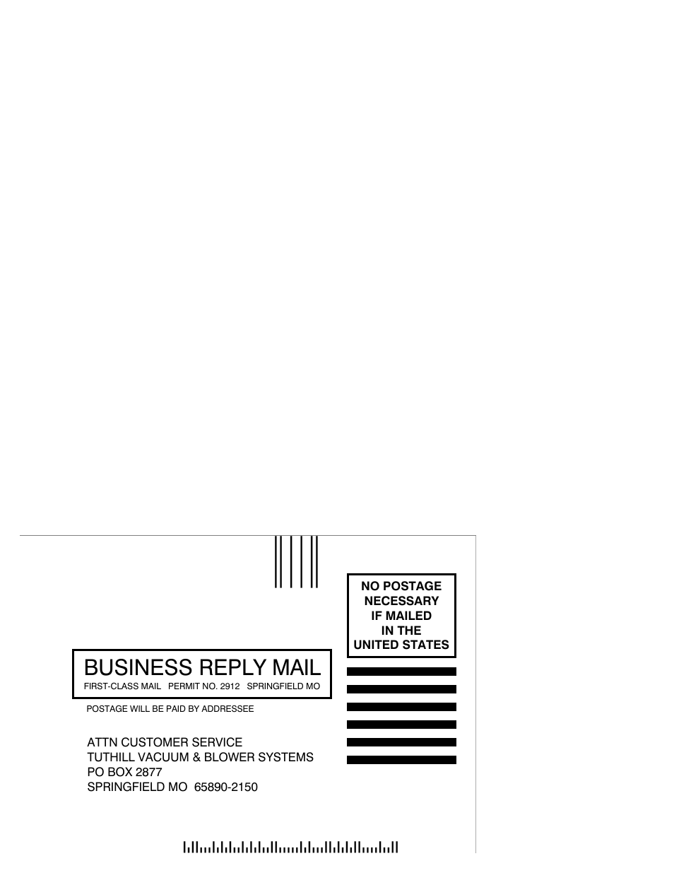 Business reply mail | CAMCORP Blower Package with M-D Pneumatics Blower User Manual | Page 36 / 36