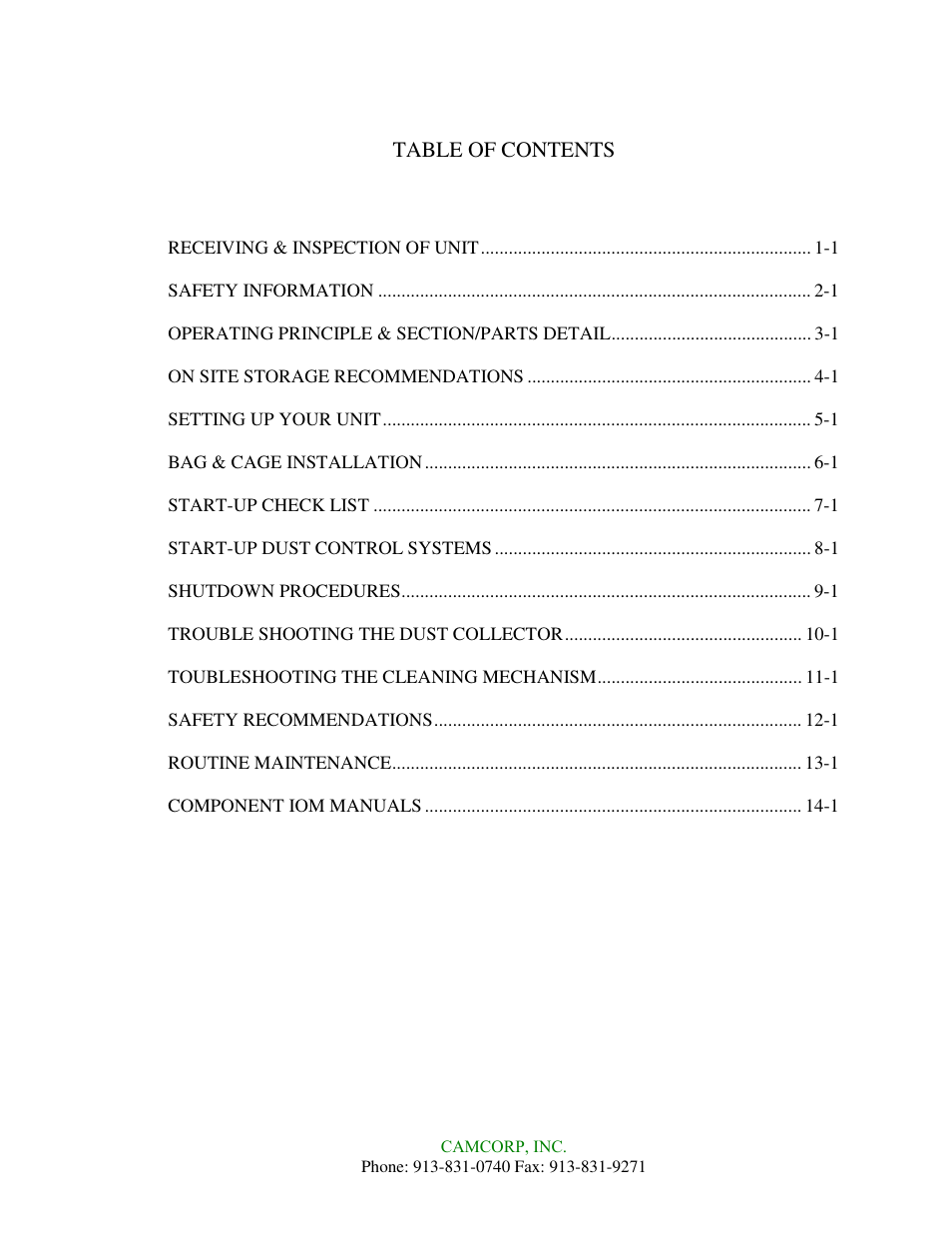 CAMCORP HVP with Duroflow Blower User Manual | Page 2 / 83