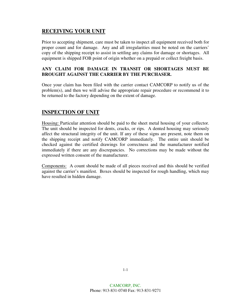 CAMCORP HVP with Duroflow Blower User Manual | Page 3 / 83