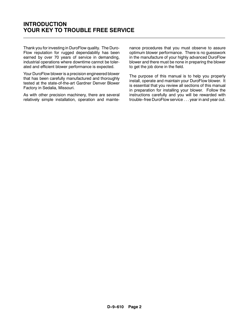 Introduction your key to trouble free service | CAMCORP HVP with Duroflow Blower User Manual | Page 57 / 83