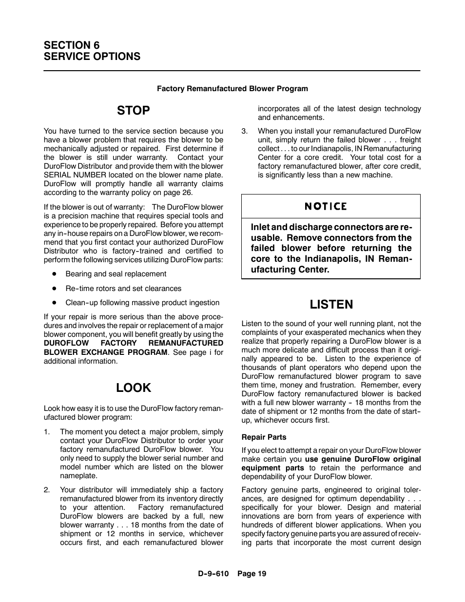 Stop, Look, Listen | CAMCORP HVP with Duroflow Blower User Manual | Page 74 / 83