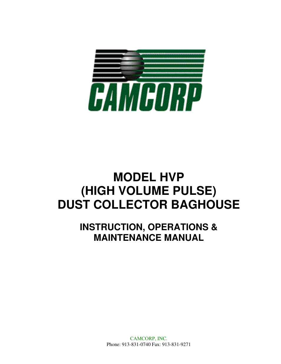 CAMCORP HVP with Roots Blower User Manual | 75 pages