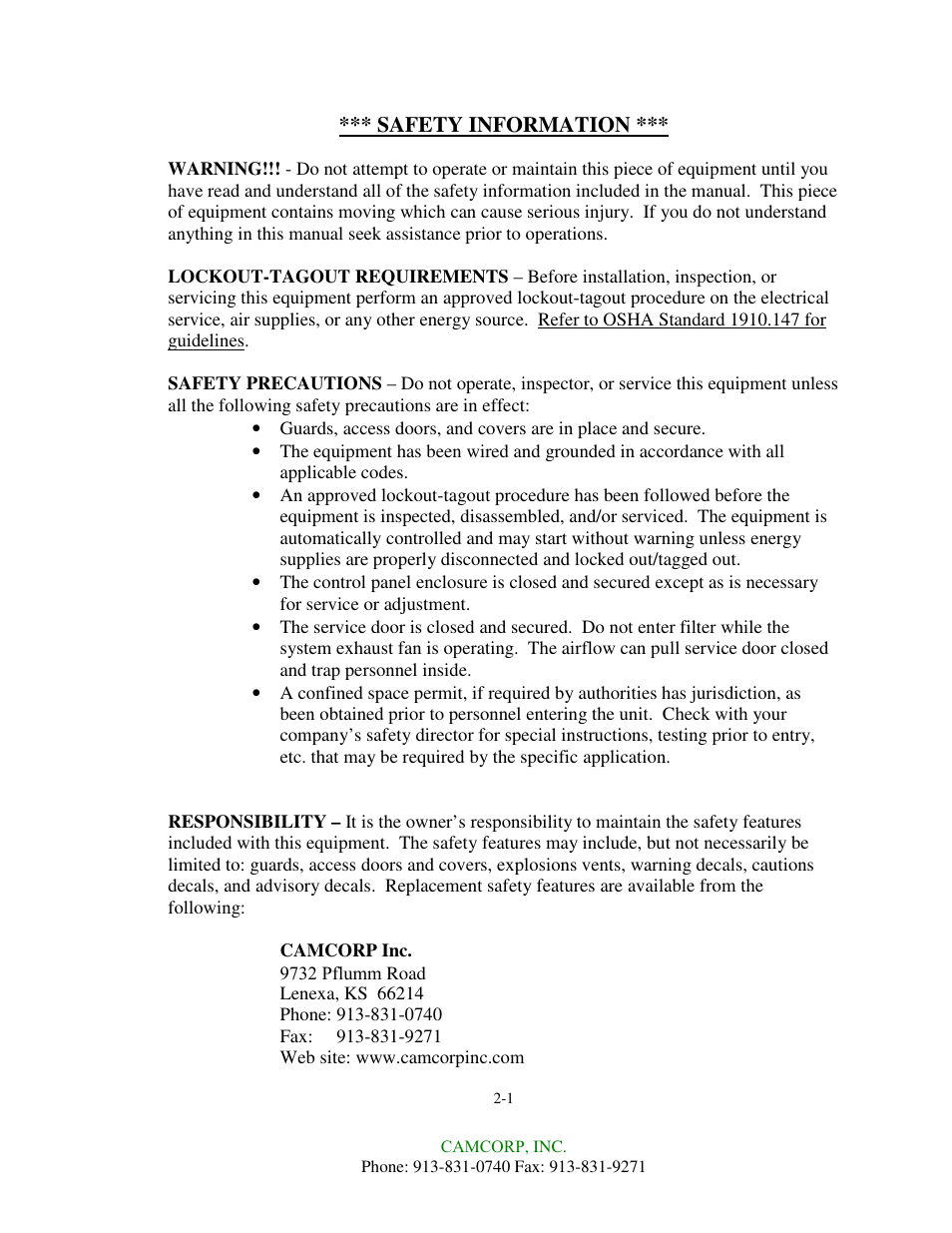 CAMCORP HVP with Roots Blower User Manual | Page 4 / 75