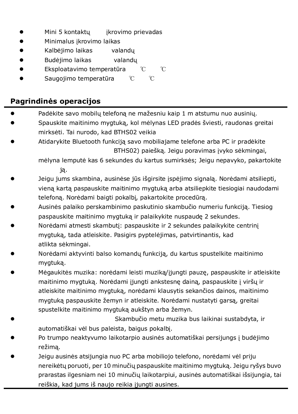 Saugojimo temperatūra: -25℃ - 60 | Canyon CNA-BTHS02 User Manual | Page 22 / 72