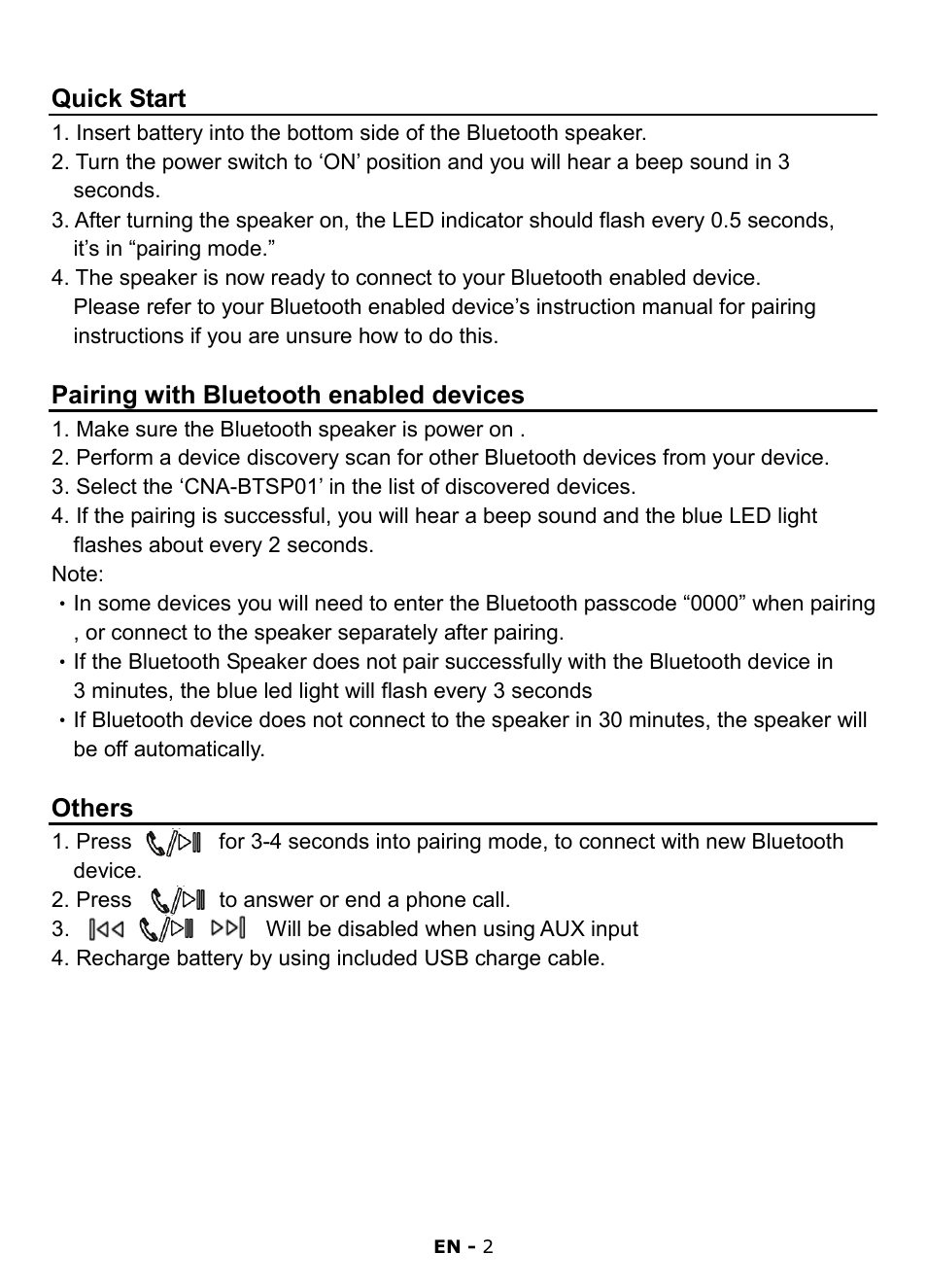Canyon CNA-BTSP01 User Manual | Page 2 / 2