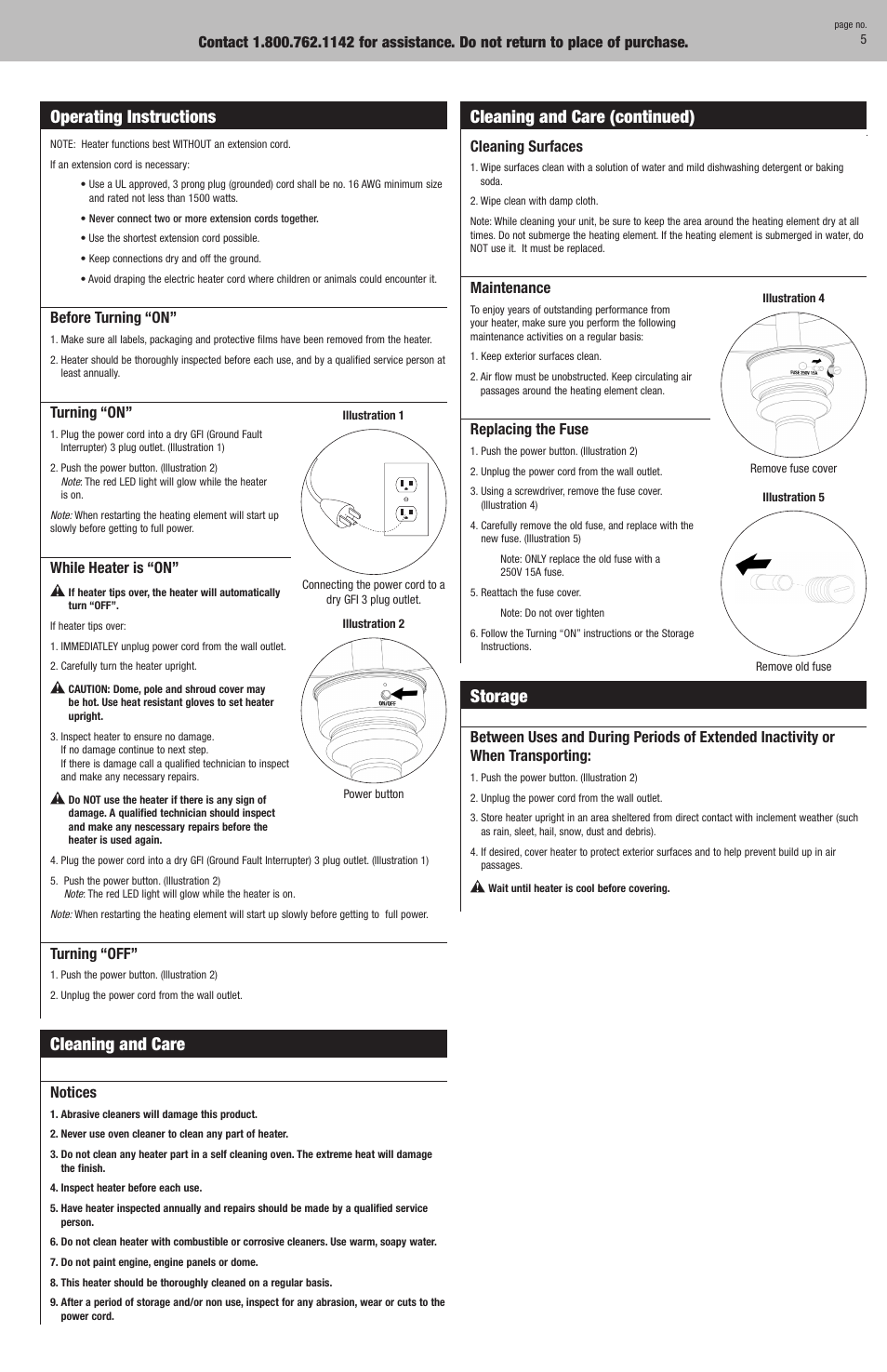 Cleaning and care, Storage | Blue Rhino OUTDOOR ELECTRIC PATIO HEATER EWTS830SP User Manual | Page 5 / 8