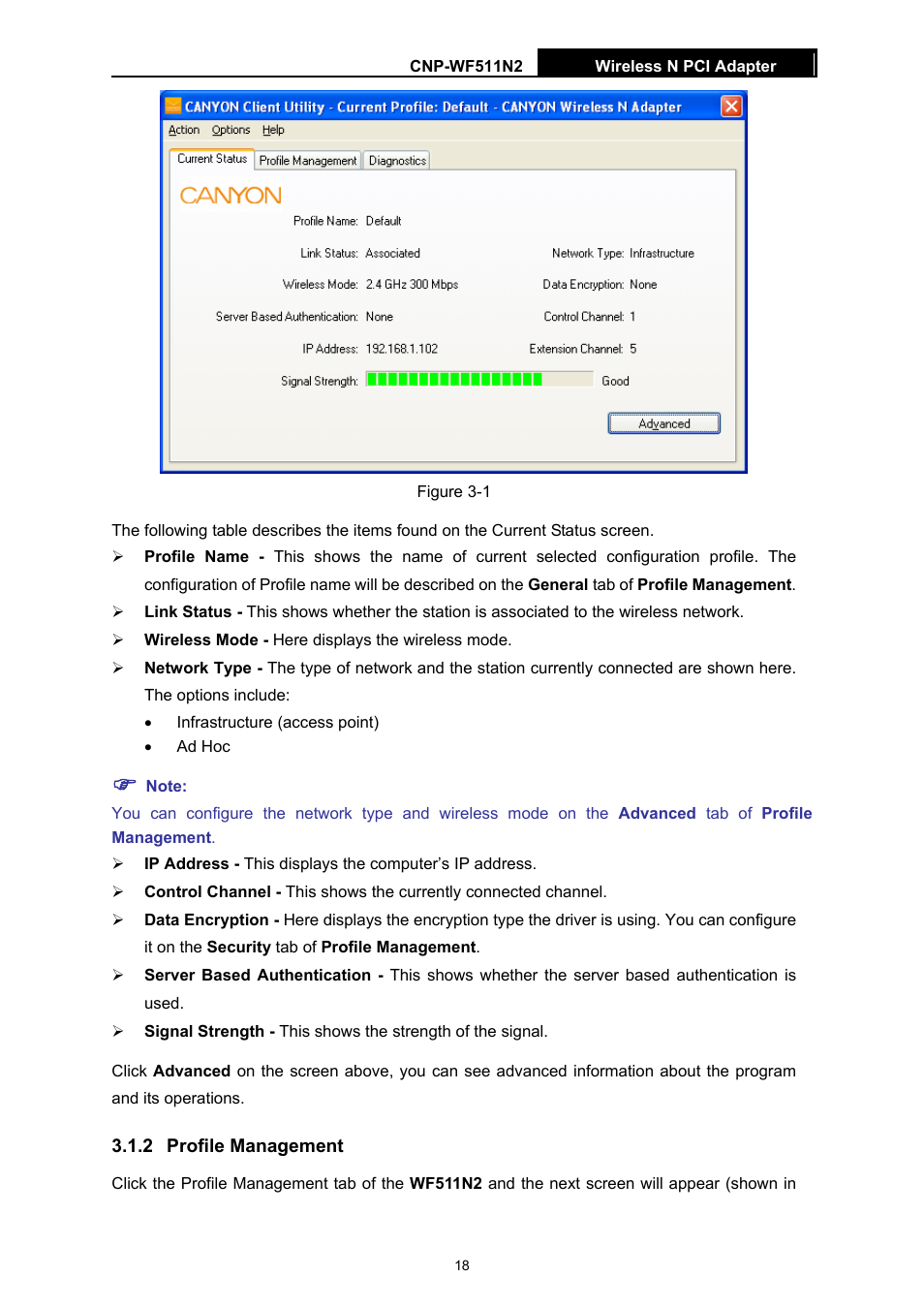 2 profile management | Canyon CNP-WF511N2 User Manual | Page 22 / 44