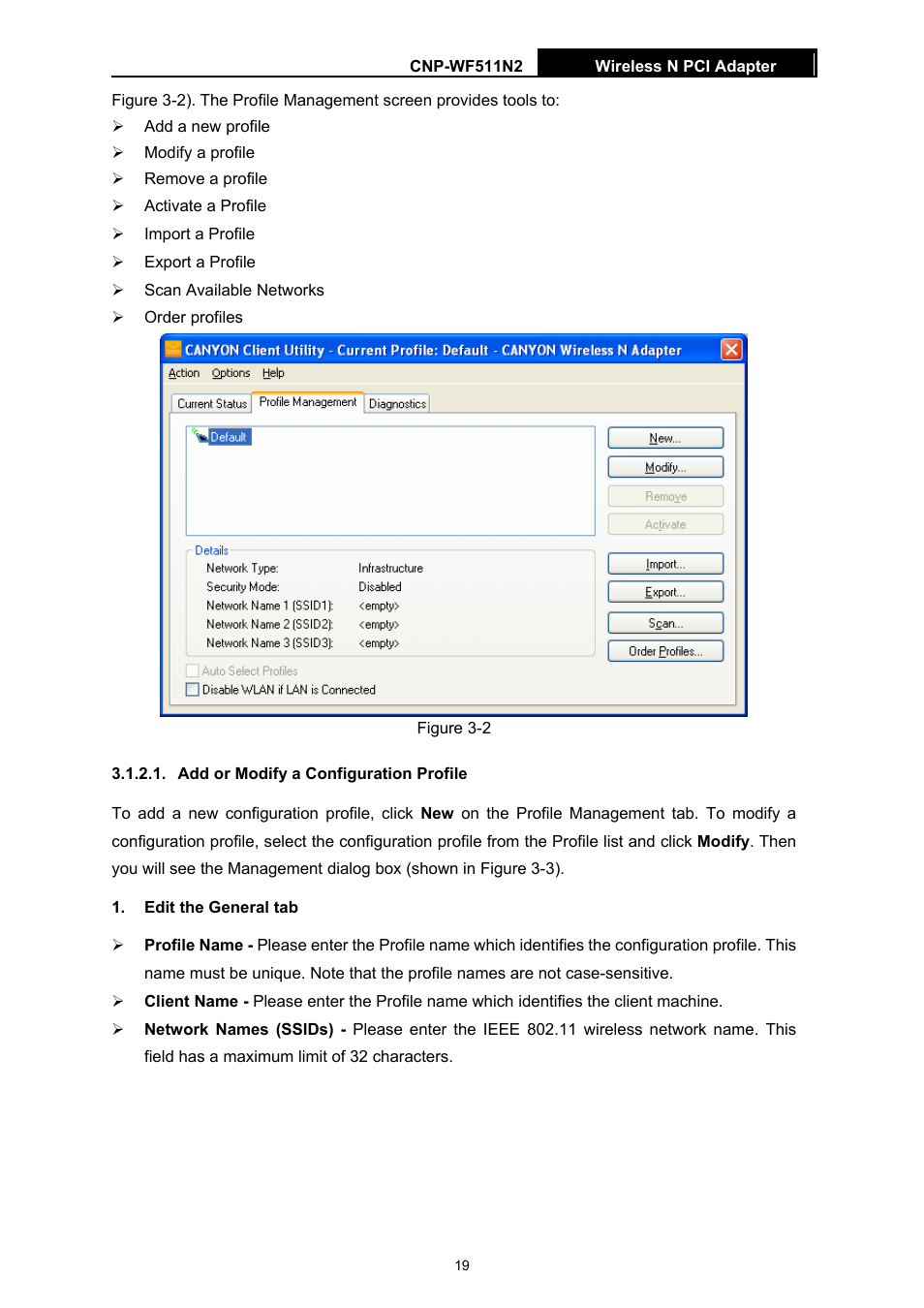 Add or modify a configuration profile | Canyon CNP-WF511N2 User Manual | Page 23 / 44