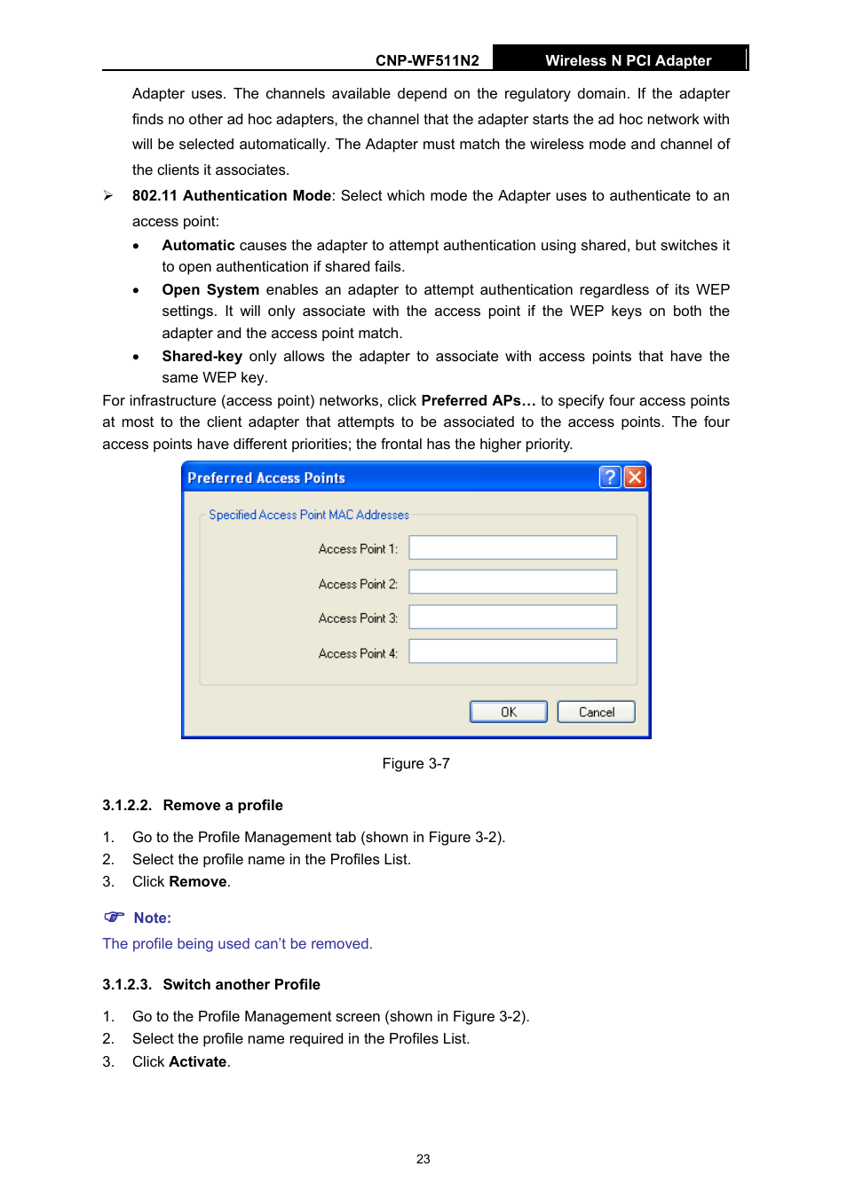 Remove a profile, Switch another profile | Canyon CNP-WF511N2 User Manual | Page 27 / 44