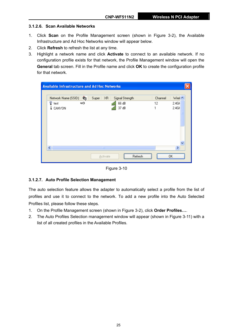 Scan available networks, Auto profile selection management | Canyon CNP-WF511N2 User Manual | Page 29 / 44