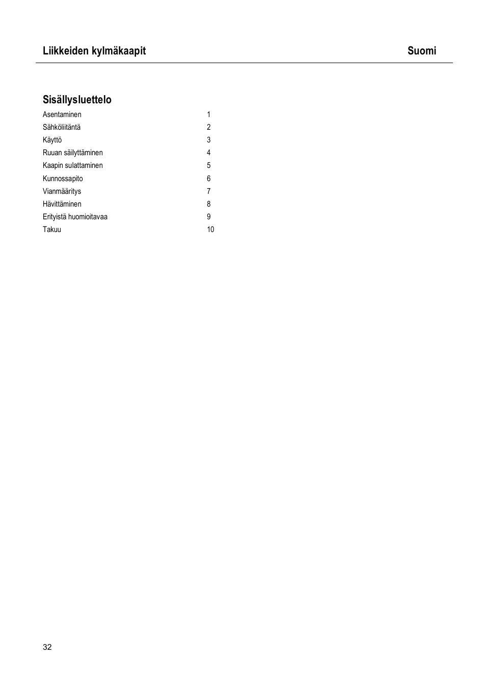 Liikkeiden kylmäkaapit suomi, Sisällysluettelo | Caravell 375-037 User Manual | Page 32 / 62
