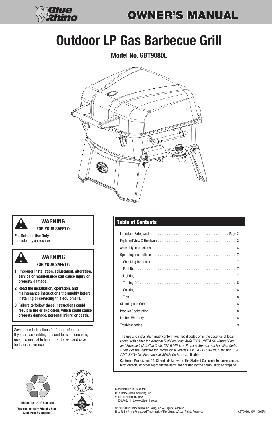 Blue Rhino GBT9080L User Manual | 28 pages